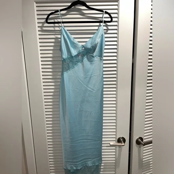 urban outfitters blue satin dress Urban Outfitters UO Bella Bow-Back Satin Mini Dress in Navy, Women's at Urban Outfitters